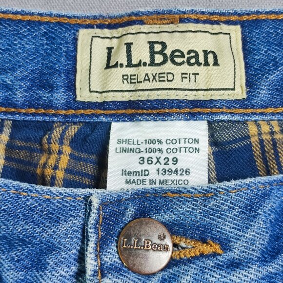 L.L.Bean Double L® Jeans, Relaxed Fit, Flannel-Lined men's size 36X29 denim blue - Picture 6 of 12